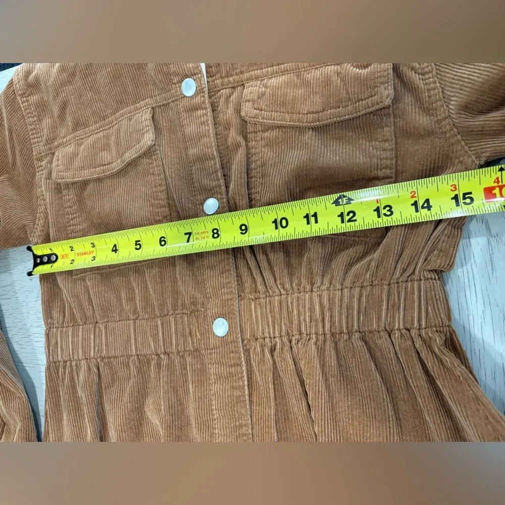 Zara Girls Corduroy Snap Button-Front Dress Jacket in Camel Brown